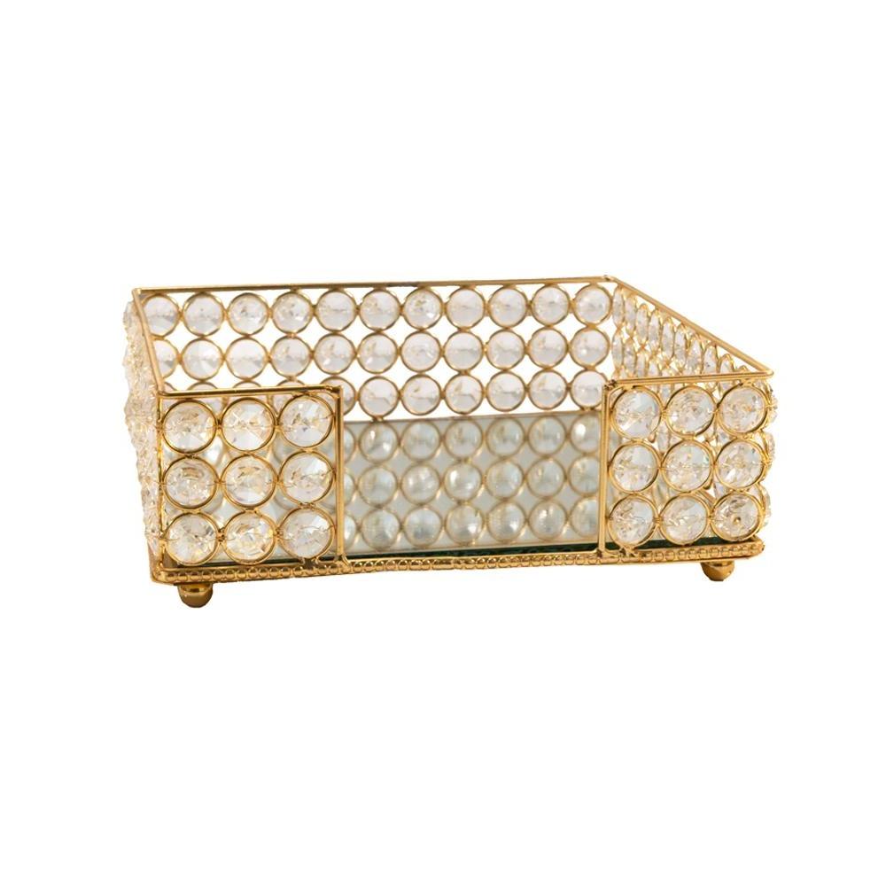8" Gold Iron And Crystal Square Napkin Holder