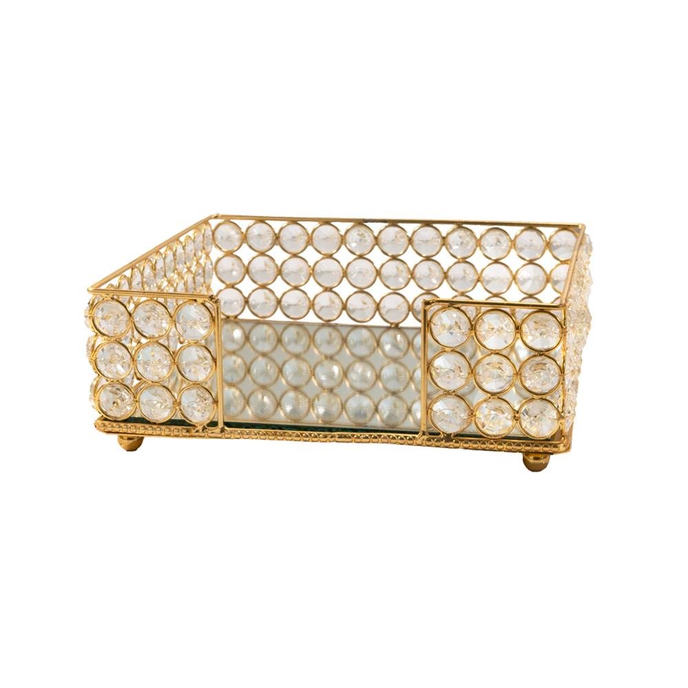 8" Gold Iron And Crystal Flat Napkin Holder