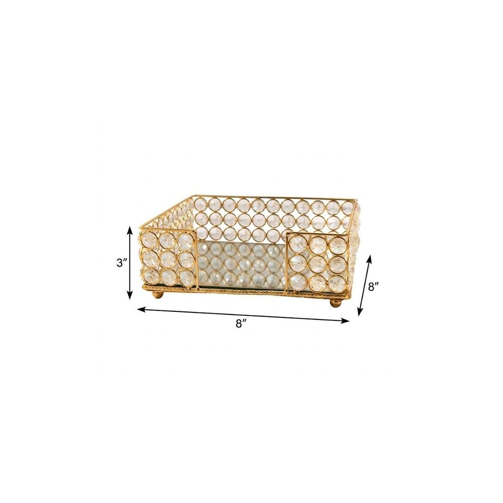 8" Gold Iron And Crystal Flat Napkin Holder