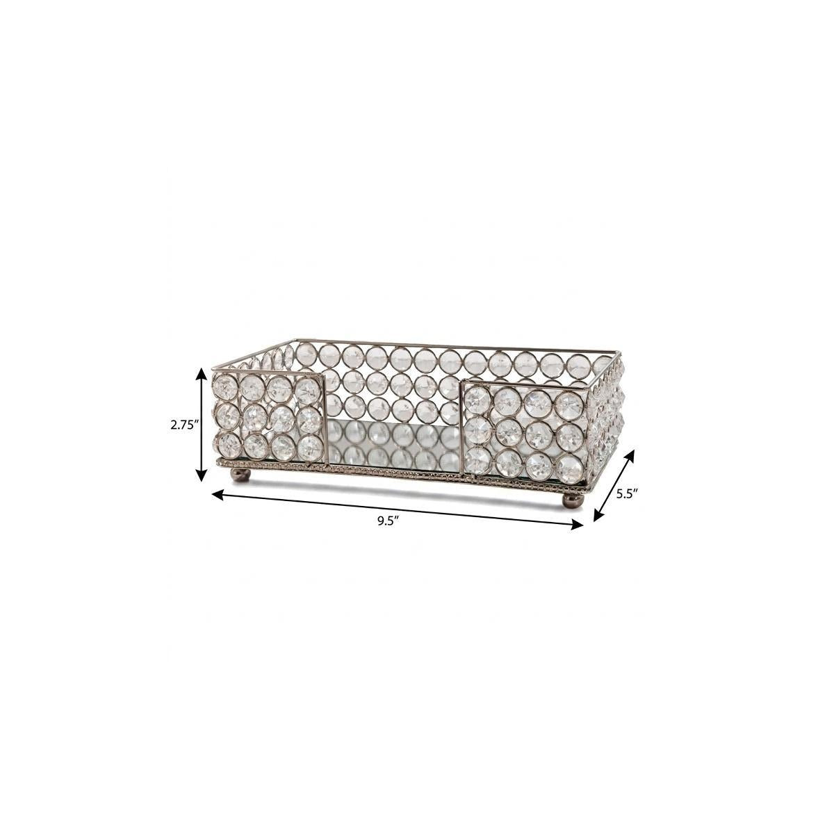 10" Silver Iron And Crystal Rectangular Napkin Holder