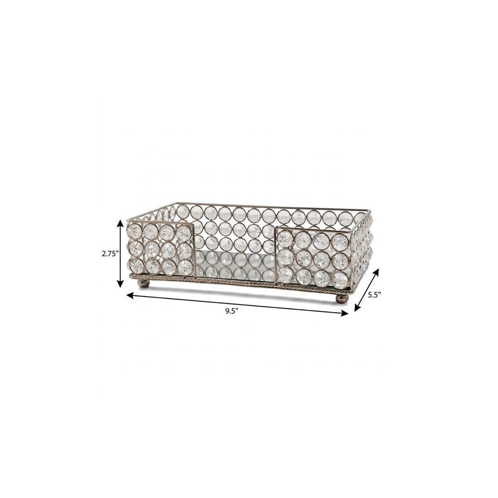 10" Silver Iron And Crystal Flat Napkin Holder