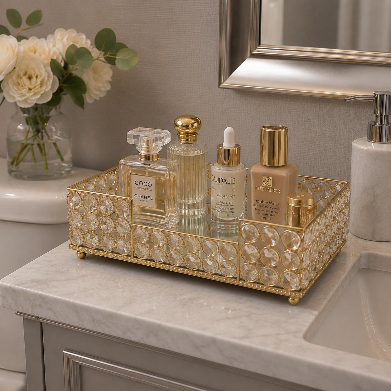 10" Gold Iron And Crystal Rectangular Napkin Holder