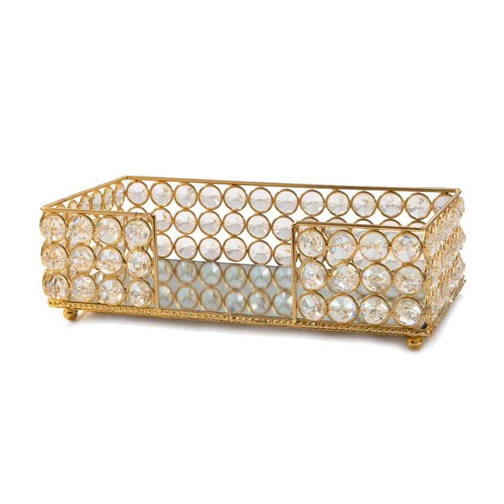 10" Gold Iron And Crystal Rectangular Napkin Holder