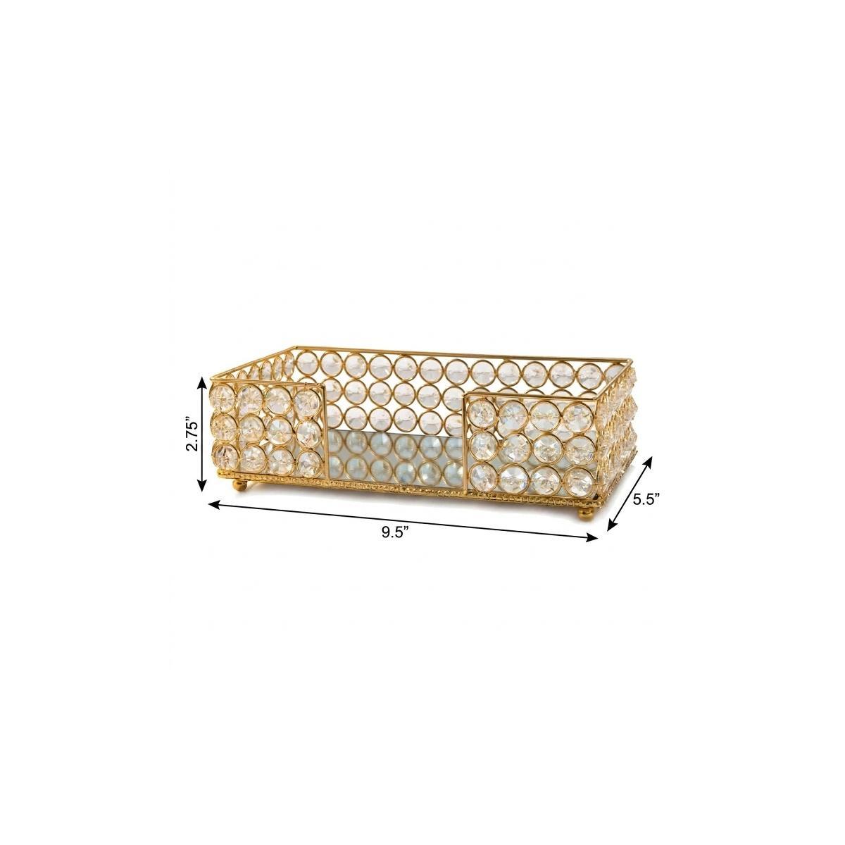 10" Gold Iron And Crystal Rectangular Napkin Holder
