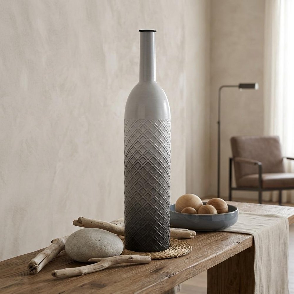 28" White And Gray Ombre Metal Cylinder Floor Vase
