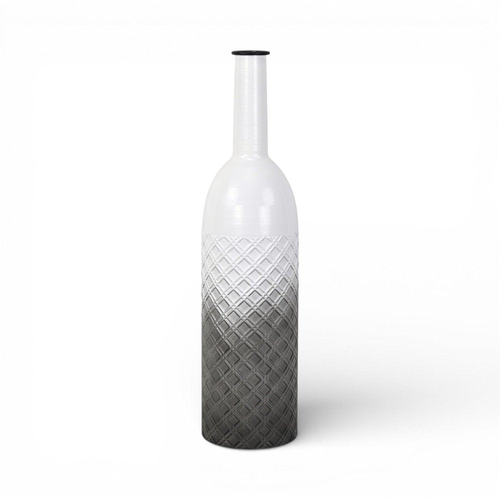 24" White And Gray Ombre Metal Cylinder Floor Vase