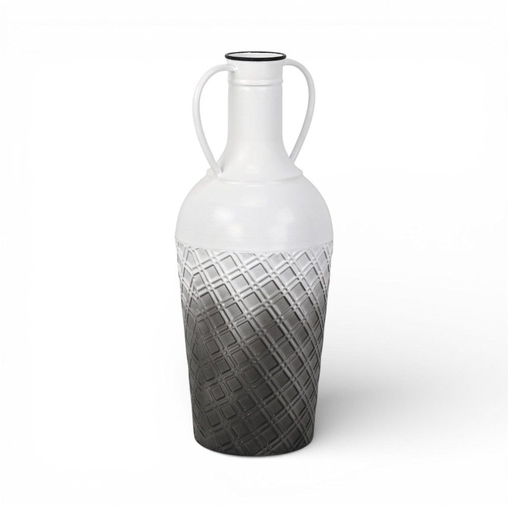 17" White And Gray Ombre Metal Cylinder Floor Vase