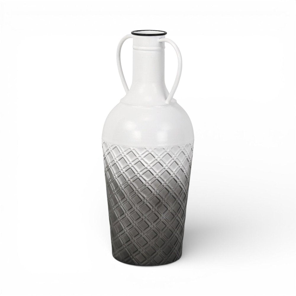 17" White And Gray Ombre Metal Cylinder Floor Vase