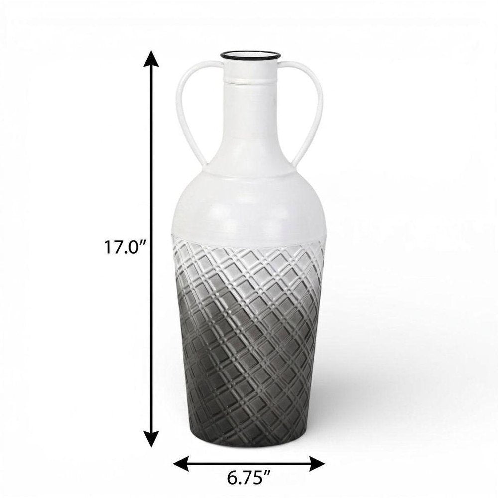 17" White And Gray Ombre Metal Cylinder Floor Vase