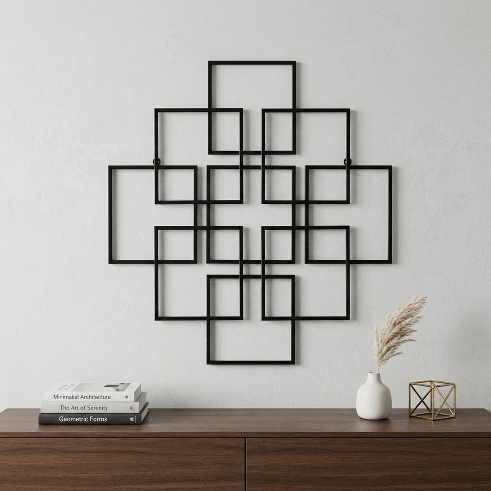 24" X 24" Black Metal Square Abstract Hanging Wall Decor