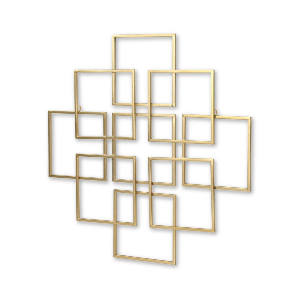 24" X 24" Gold Metal Square Abstract Hanging Wall Decor