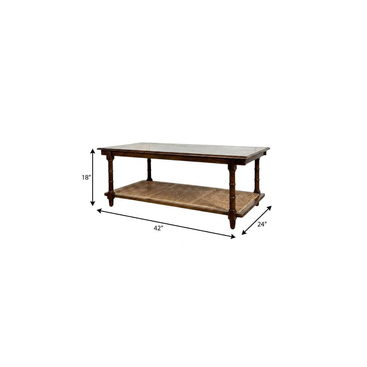 42" Chestnut Solid Wood and Rattan Coffee Table