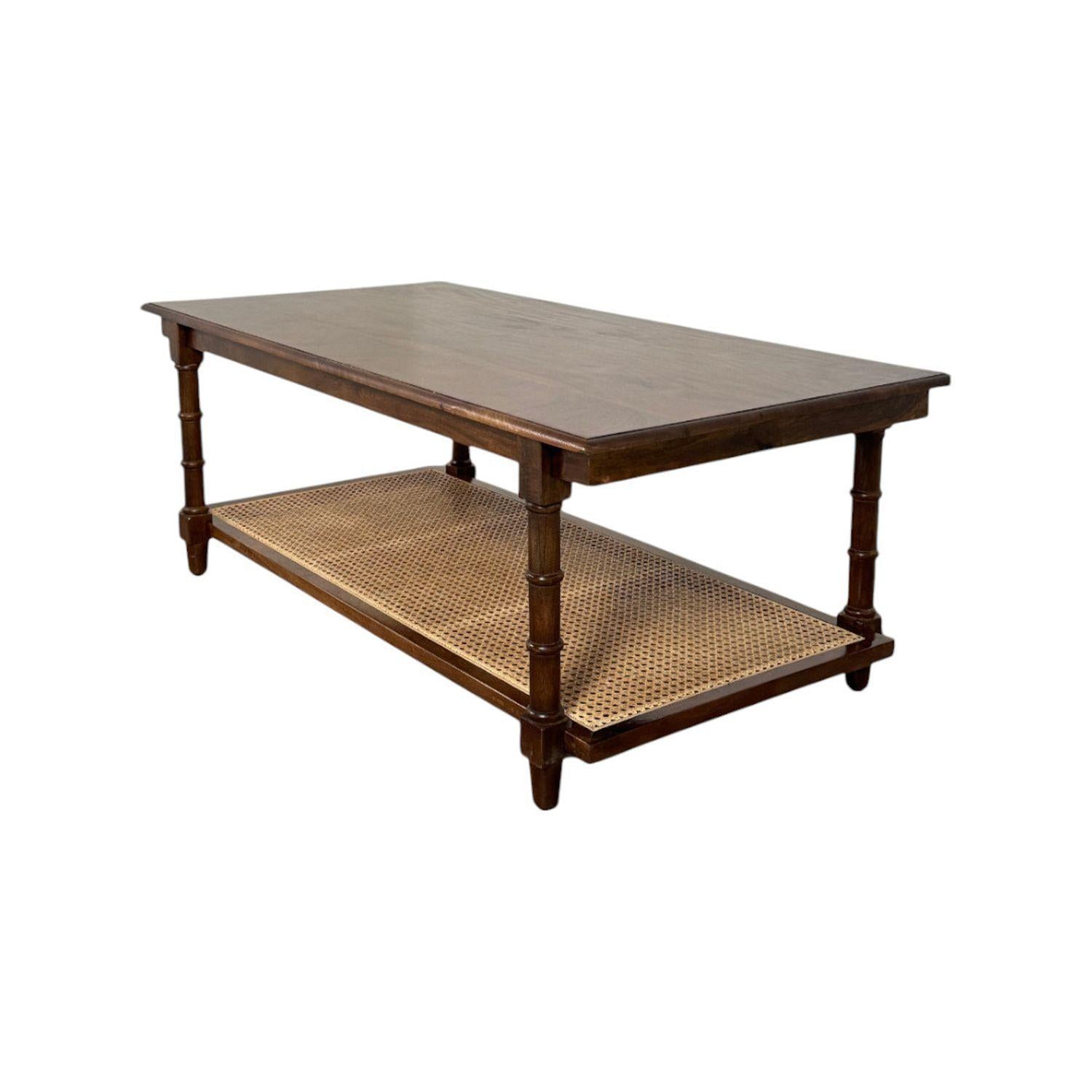 42" Chestnut Solid Wood and Rattan Coffee Table