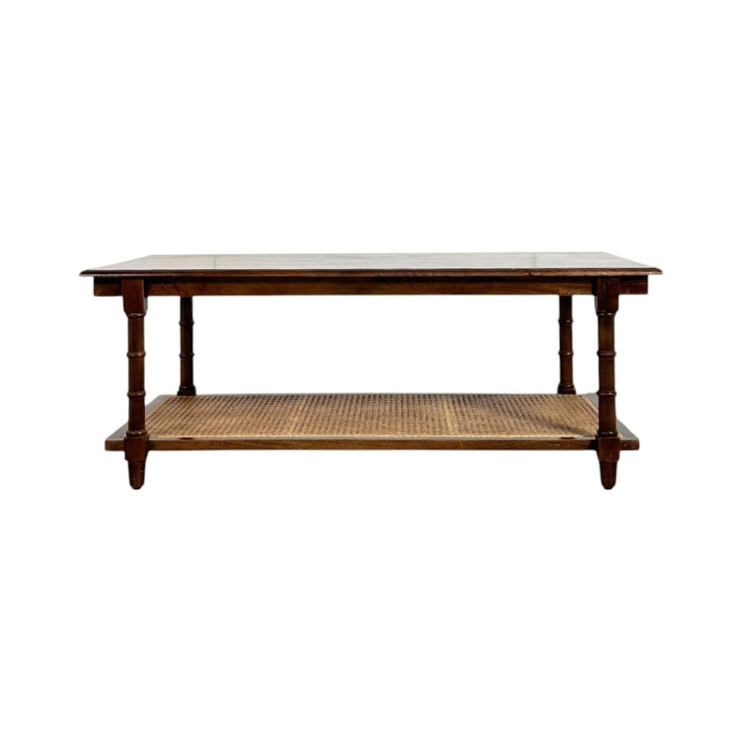 42" Chestnut Solid Wood and Rattan Coffee Table