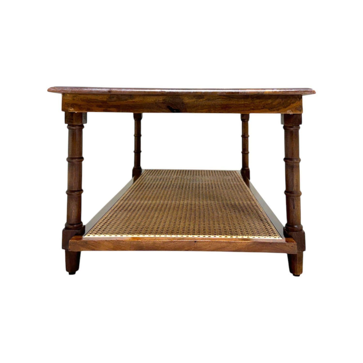 42" Chestnut Solid Wood and Rattan Coffee Table