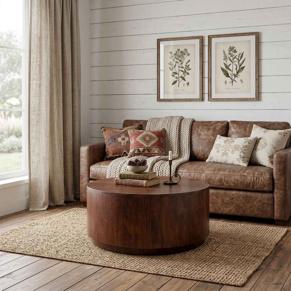 42" Chestnut Solid Wood Round Drum Coffee Table