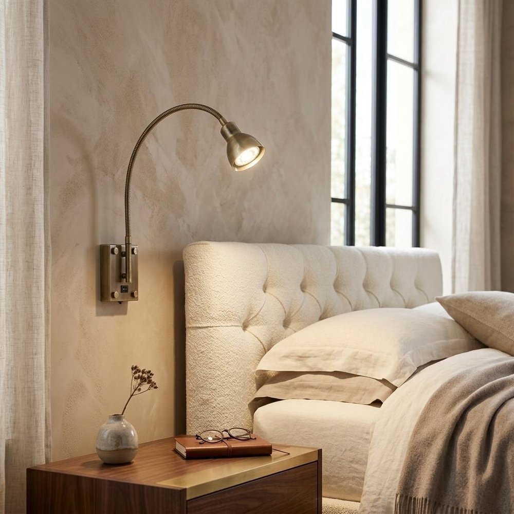30" Antiqued Brass Metal Spotlight Wall Sconce