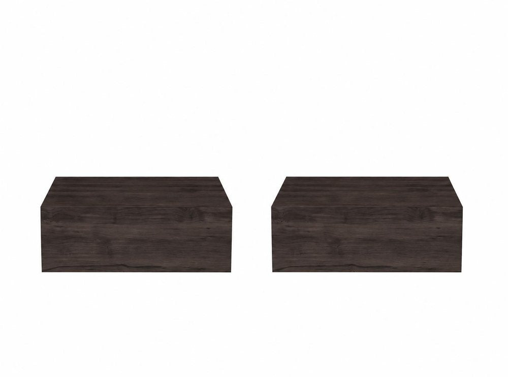 Set of Two 16" Dark Brown Wood One Drawer Floating Nightstand
