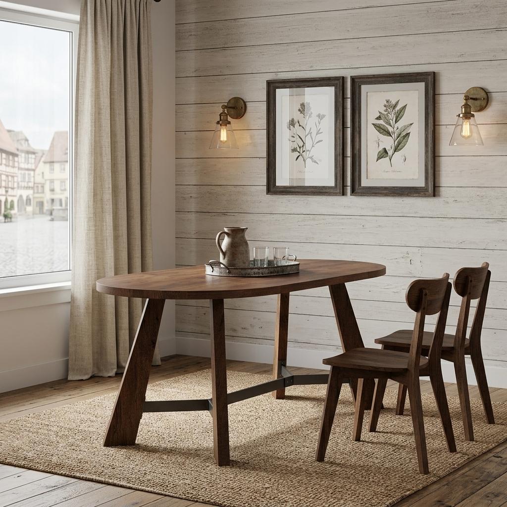 71" Brown and Black Wood Trestle Base Oval Dining Table