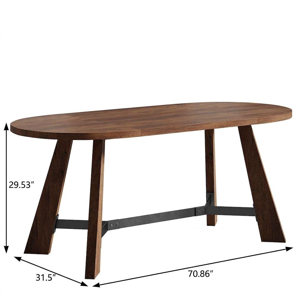 71" Brown and Black Wood Trestle Base Oval Dining Table