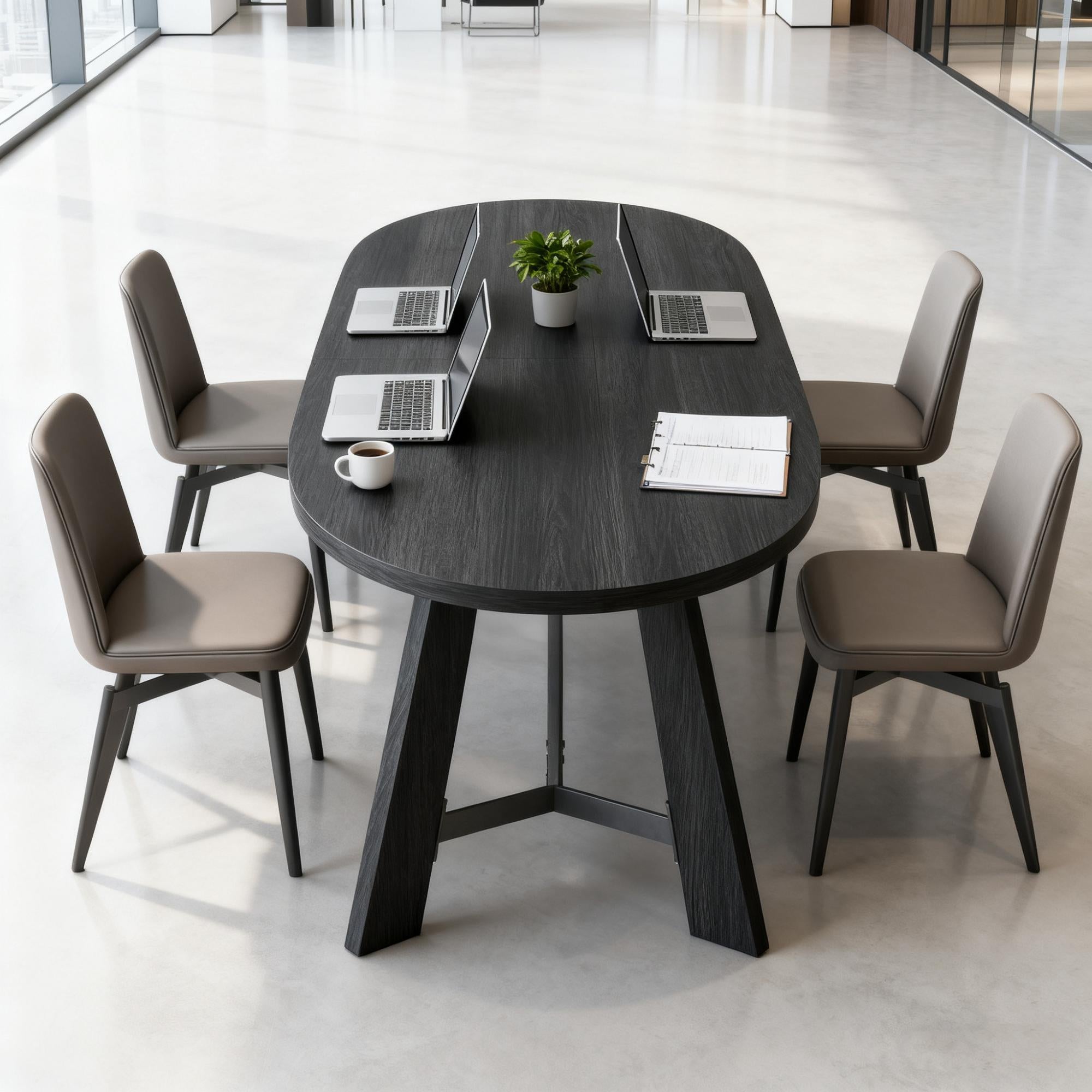 71" Black Wood Trestle Base Oval Dining Table
