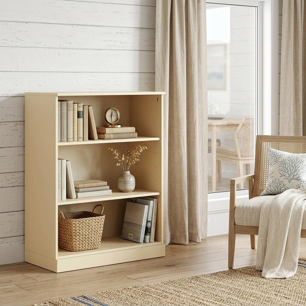 36" Yellow Solid Wood Adjustable Three Tier Library Bookcase