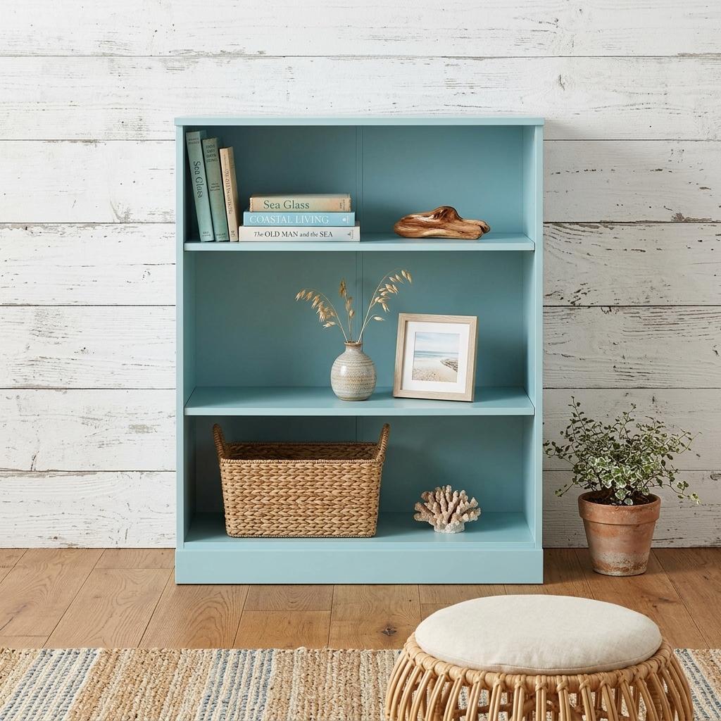 36" Aqua Solid Wood Adjustable Three Tier Library Bookcase