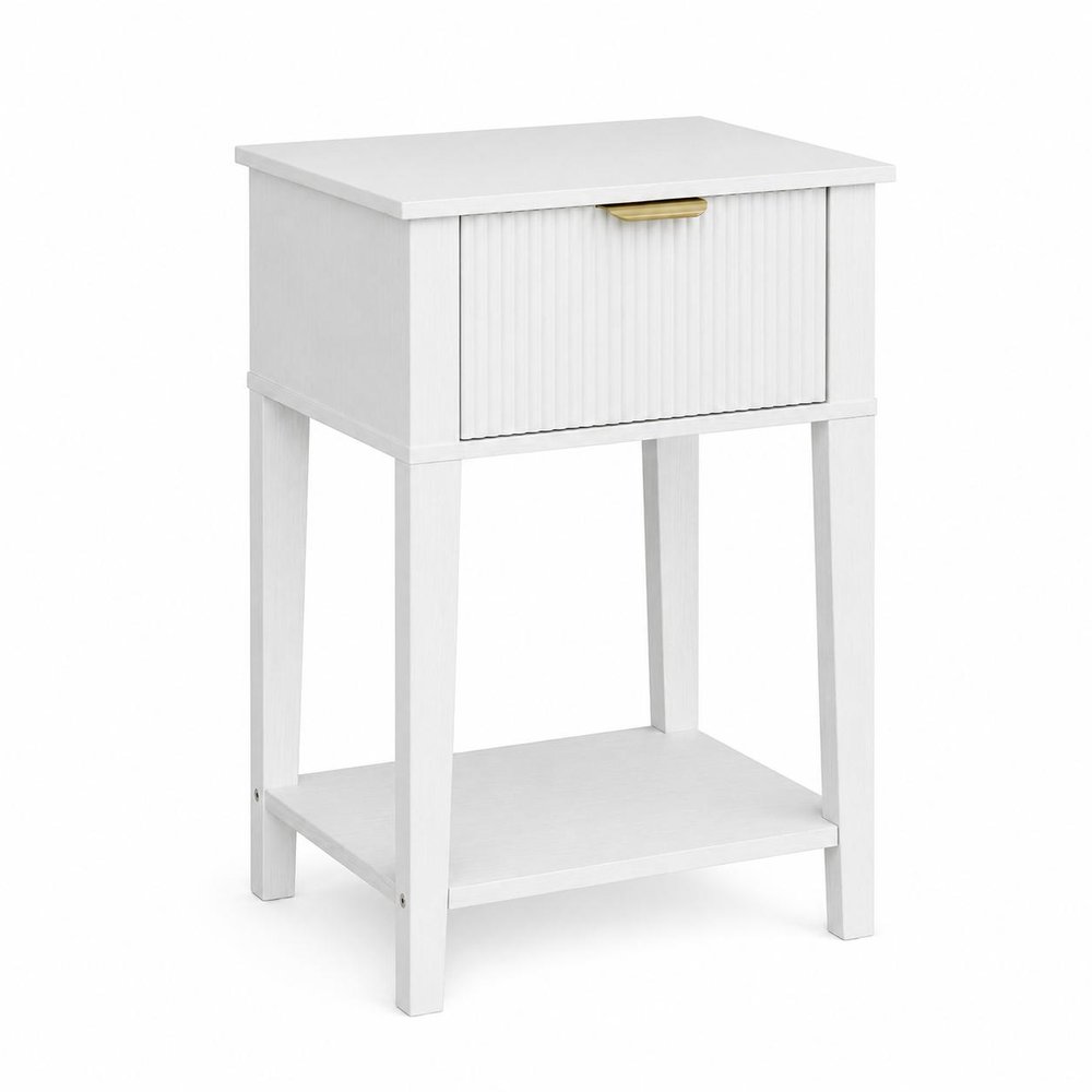 23" White Wood Ribbed Texture One Drawer Nightstand