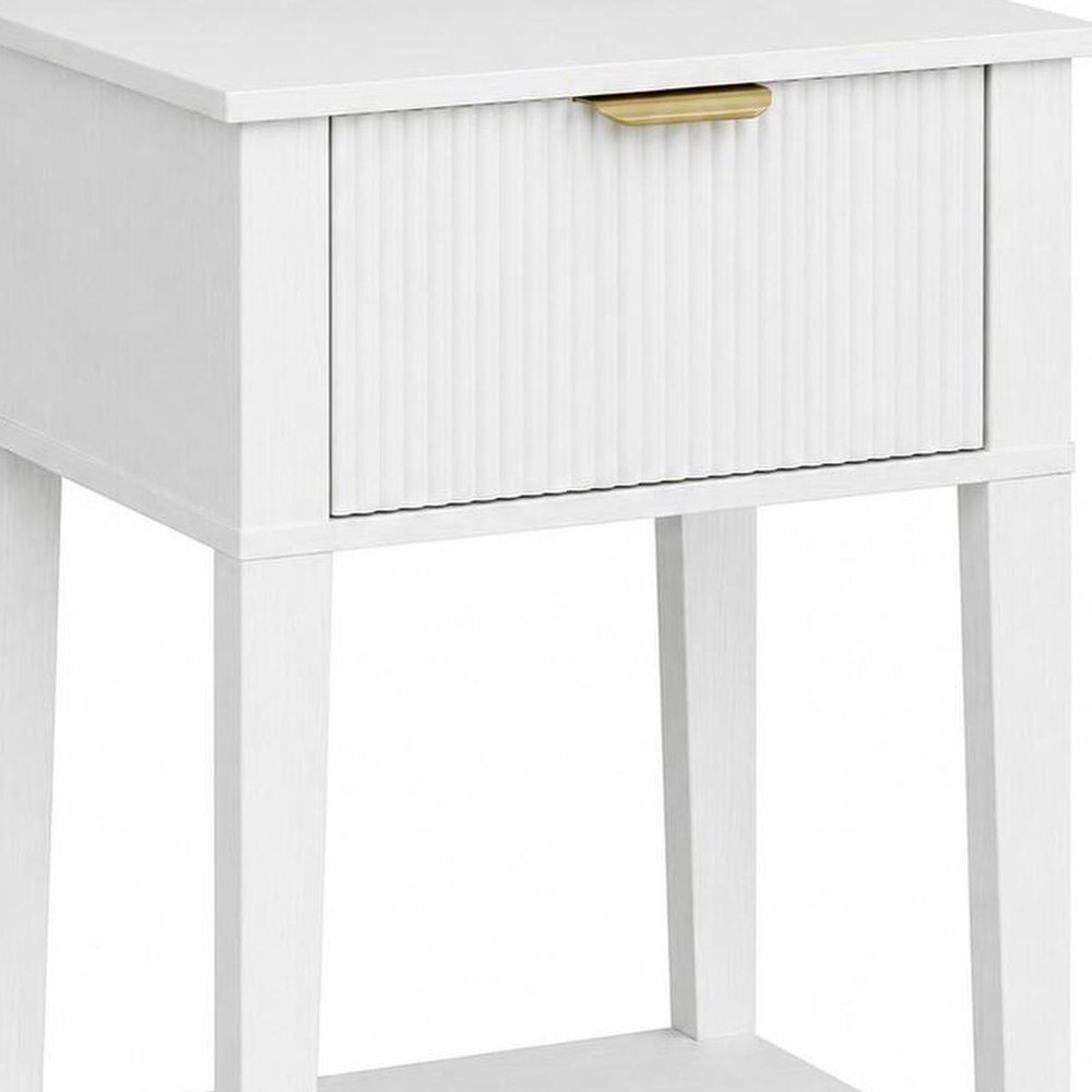23" White Wood Ribbed Texture One Drawer Nightstand