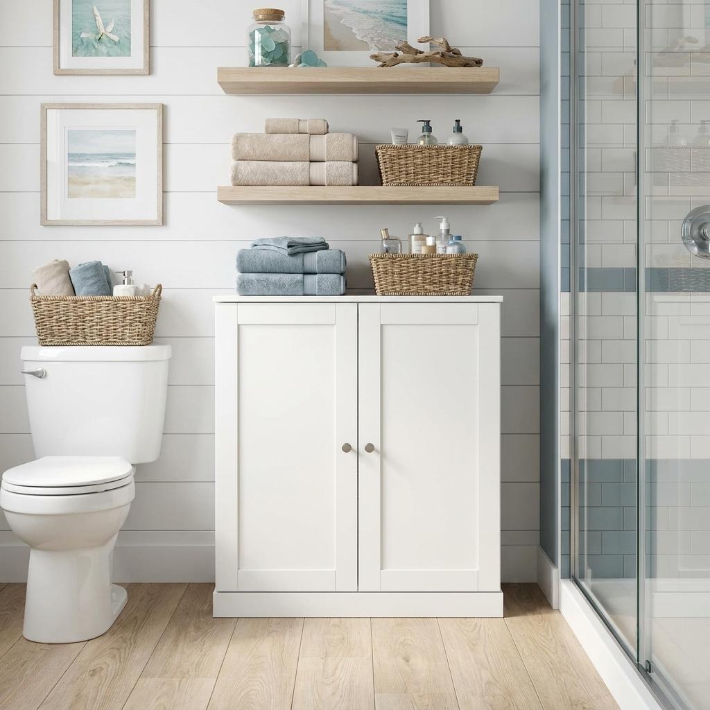 32" White Solid Wood Shaker Style Double Door Linen Cabinet