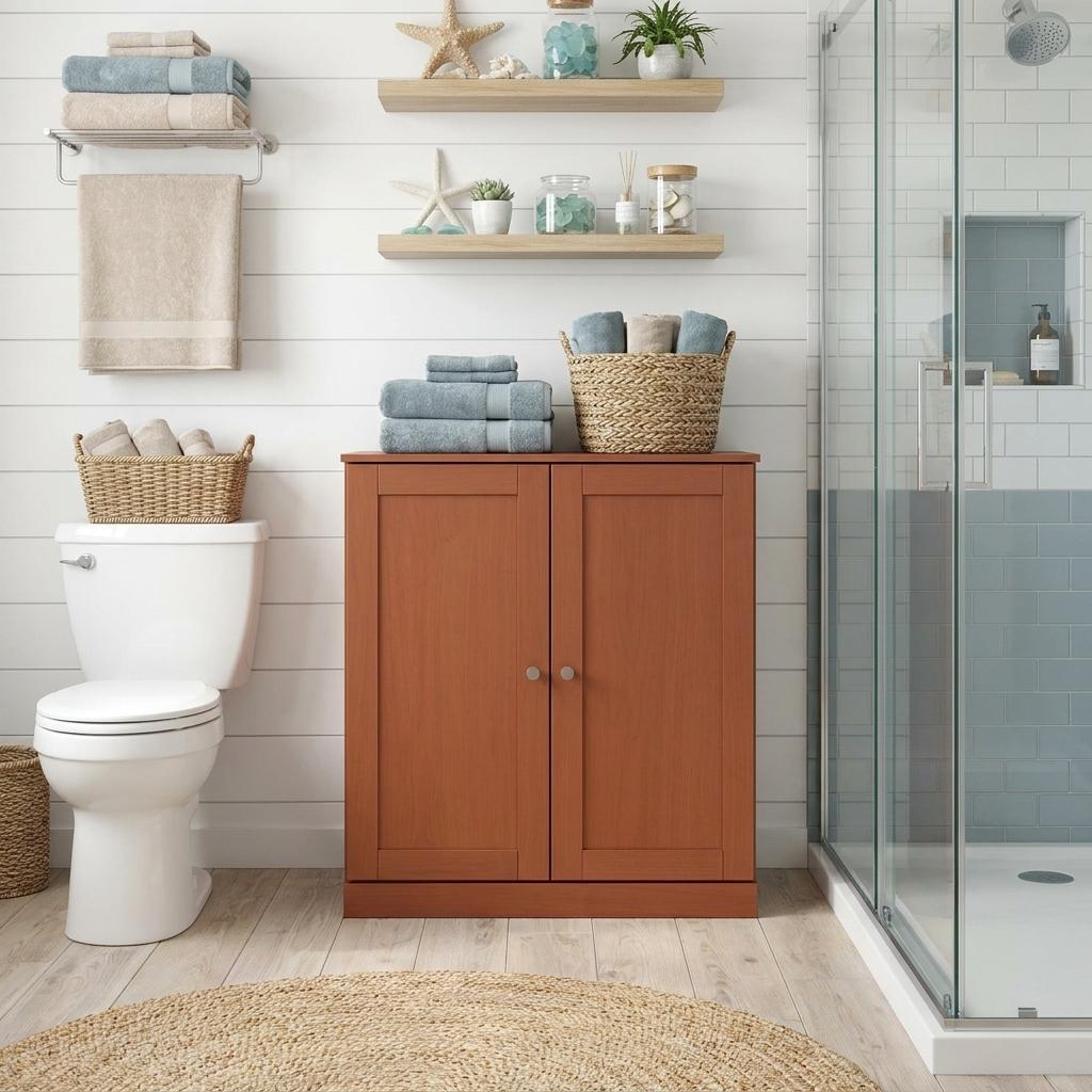 32" Coffee Solid Wood Shaker Style Double Door Linen Cabinet