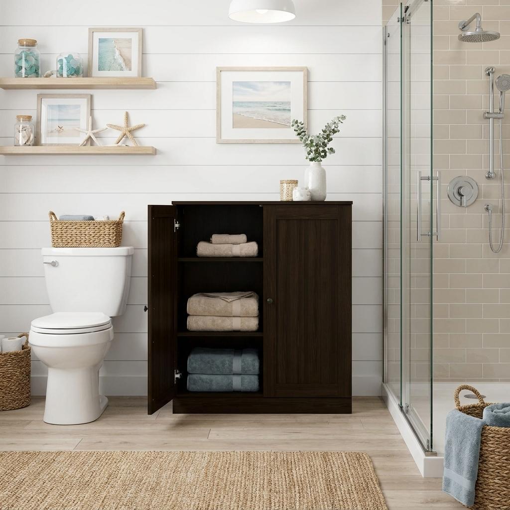 32" Espresso Solid Wood Shaker Style Double Door Linen Cabinet