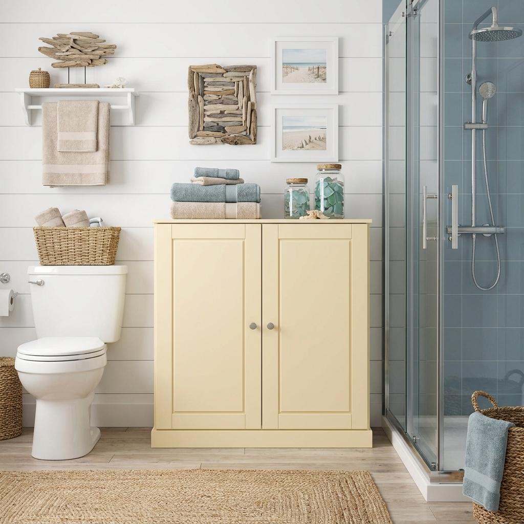 32" Yellow Solid Wood Raised Panel Double Door Linen Cabinet