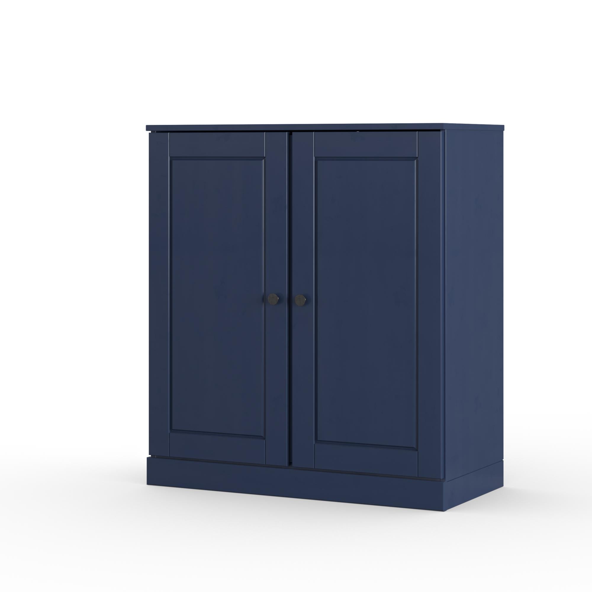 32" Navy Blue Solid Wood Raised Panel Double Door Linen Cabinet