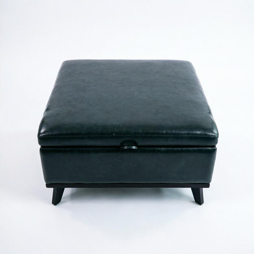 37" Blue And Black Faux Leather Ottoman With Storage