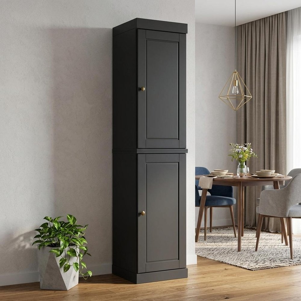 72" Black Solid Wood Two Door Pantry Or Storage Closet