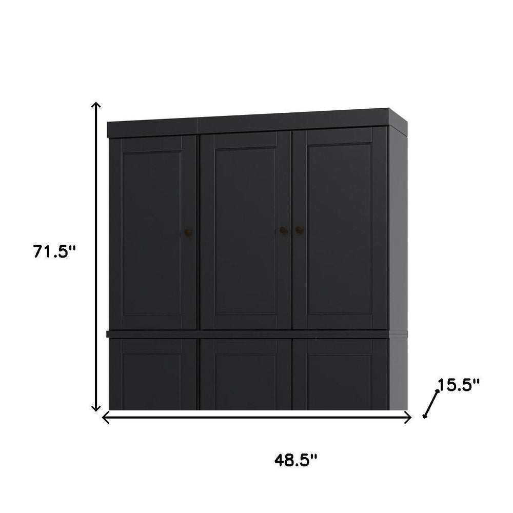 72" Black Solid Wood 8 Pantry Or Storage Closet