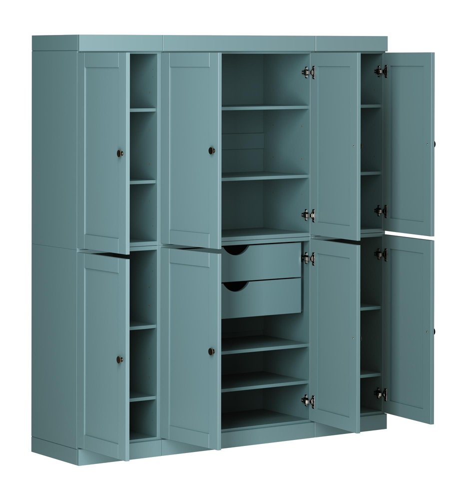 72" Green Solid Wood 8 Two Drawer Pantry Or Storage Closet