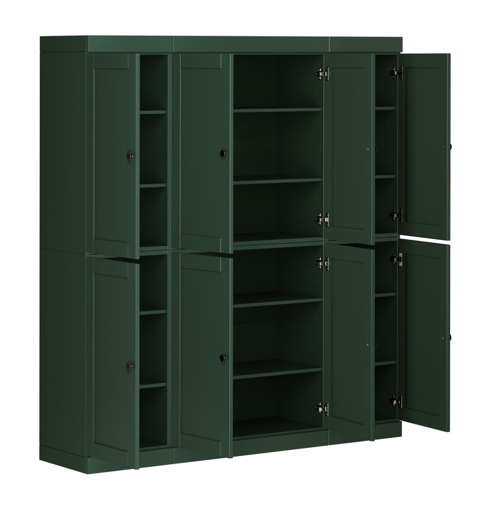 72" Green Solid Wood 8 Pantry Or Storage Closet