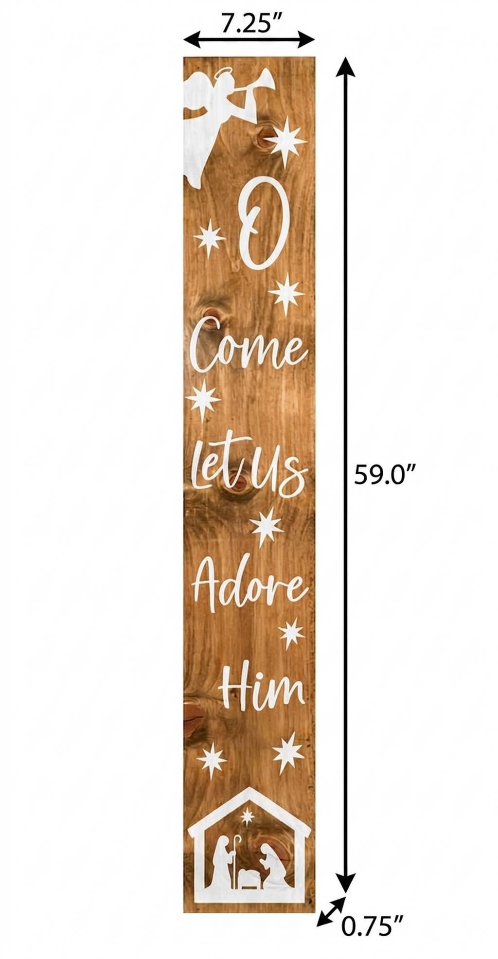 59" Natural And White Solid Wood Christmas Nativity Porch Sign
