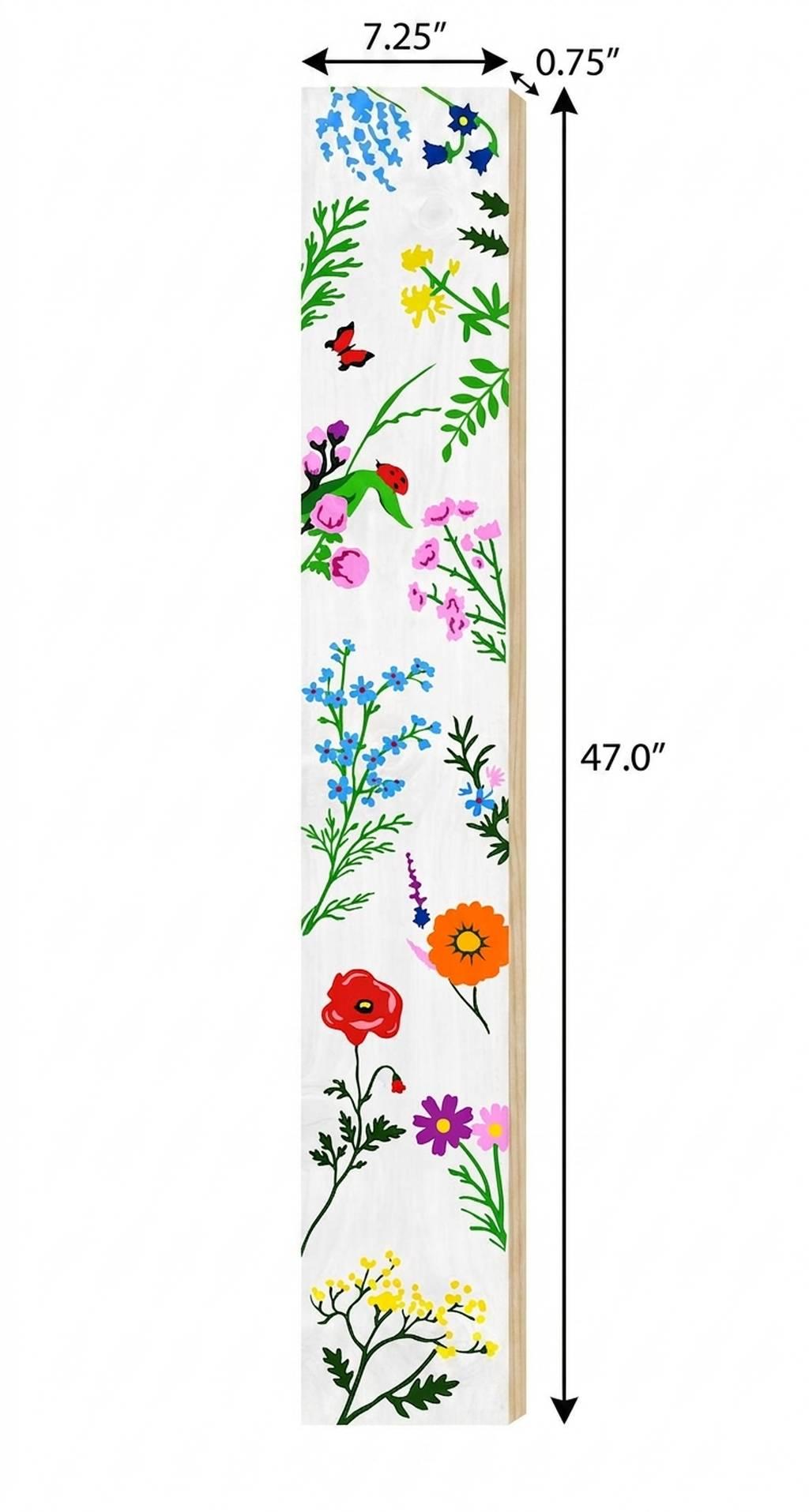 47" White Blue And Green Solid Wood Floral Bouquet Porch Sign