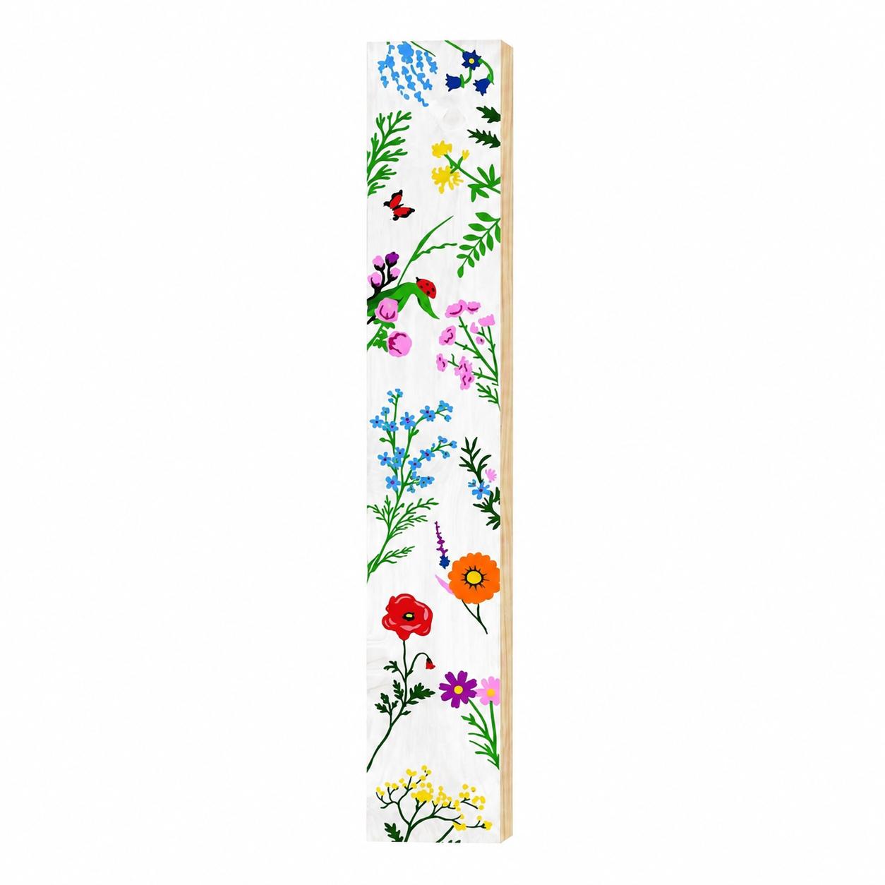 47" White Blue And Green Solid Wood Floral Bouquet Porch Sign