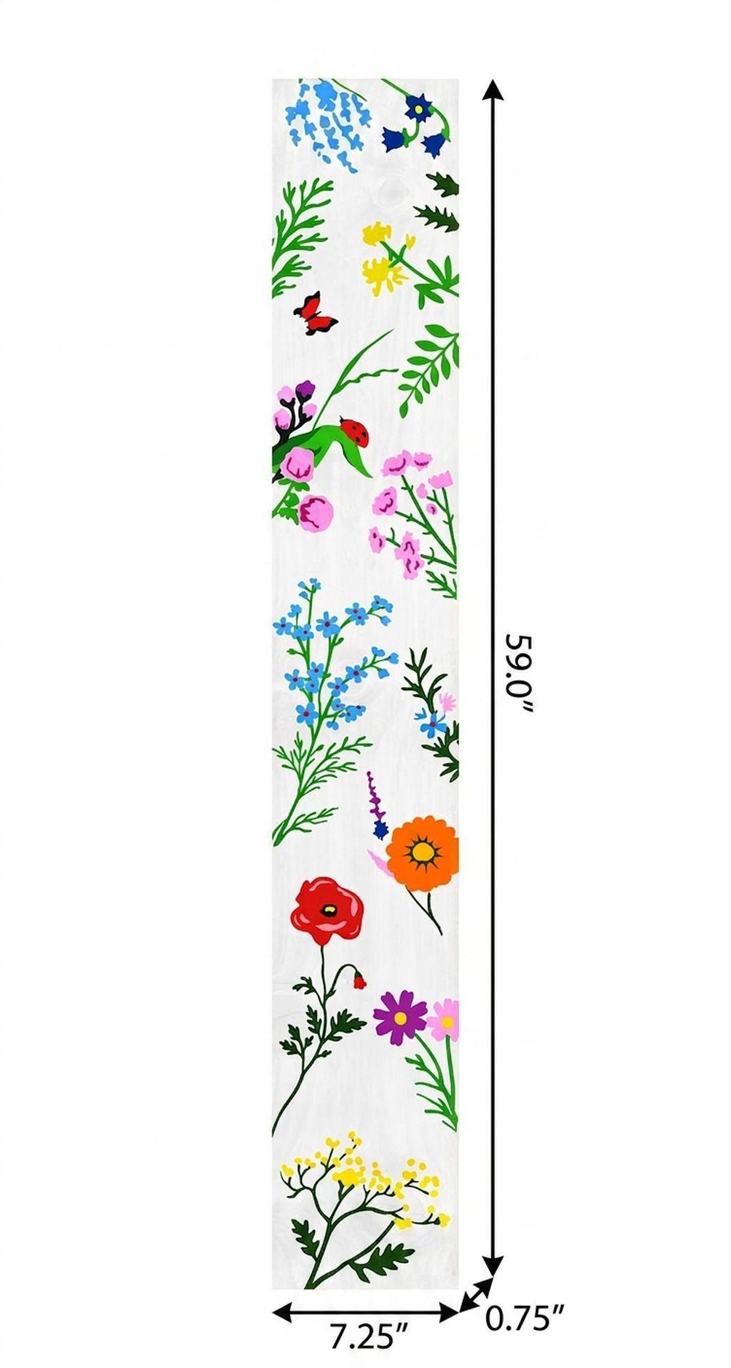 59" White Blue And Green Solid Wood Floral Bouquet Porch Sign