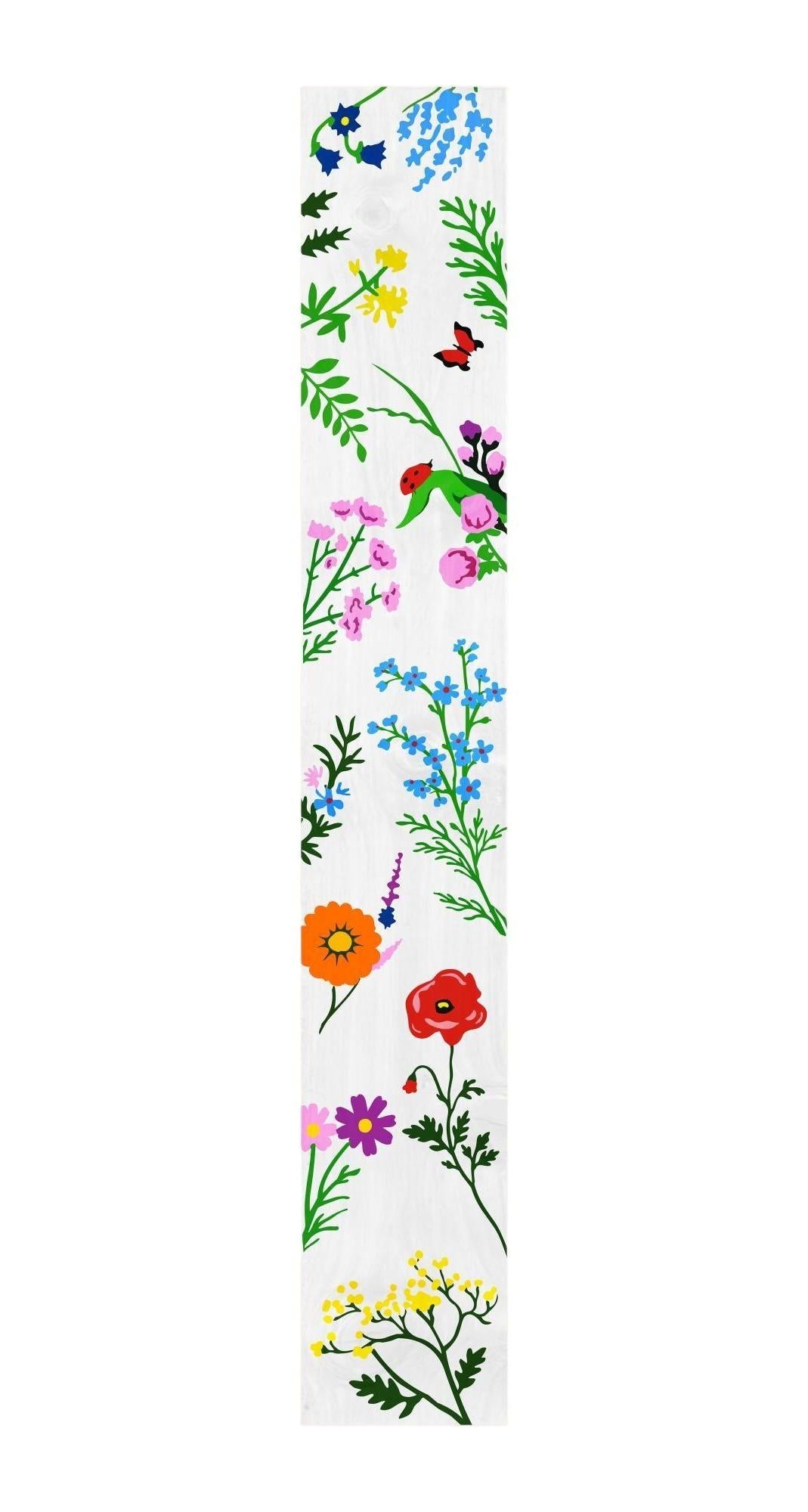 59" White Blue And Green Solid Wood Floral Bouquet Porch Sign