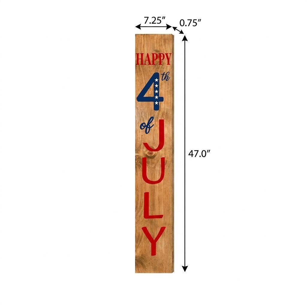 47" Natural Red White And Blue Solid Wood Happy July 4th Porch Sign