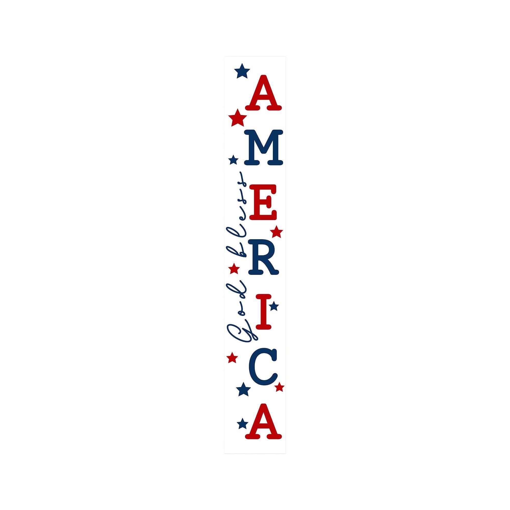 59" Red White And Blue Solid Wood God Bless America Porch Sign