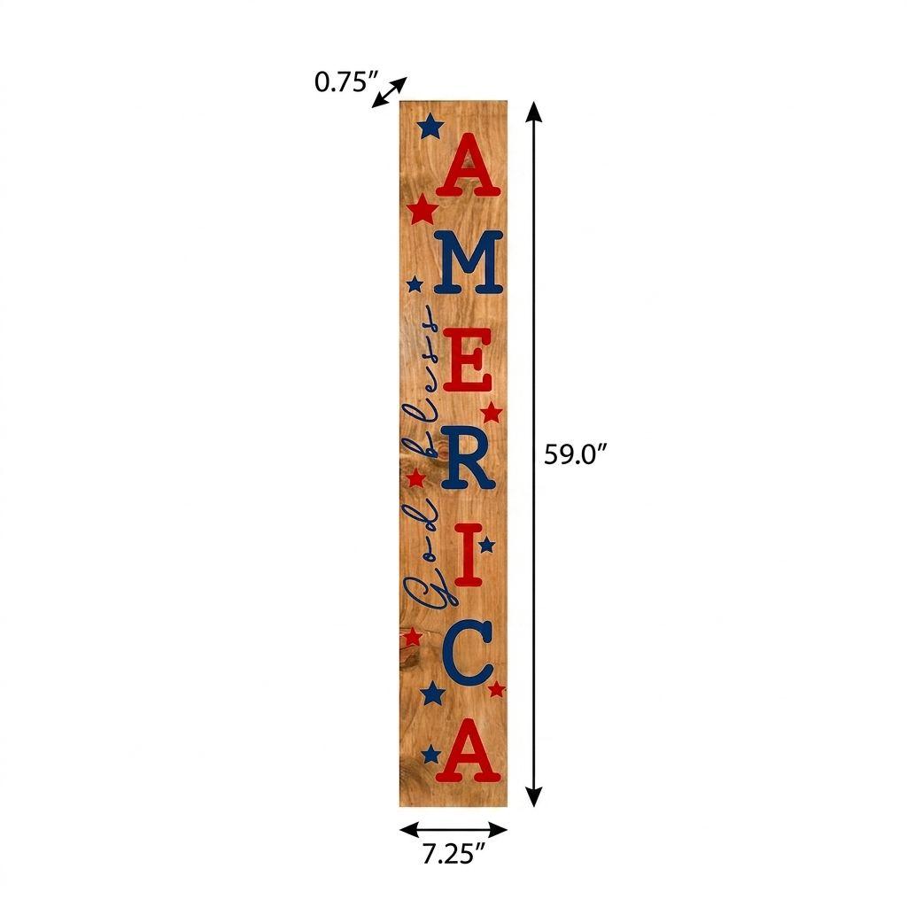 59" Natural Red And Blue Solid Wood God Bless America Porch Sign