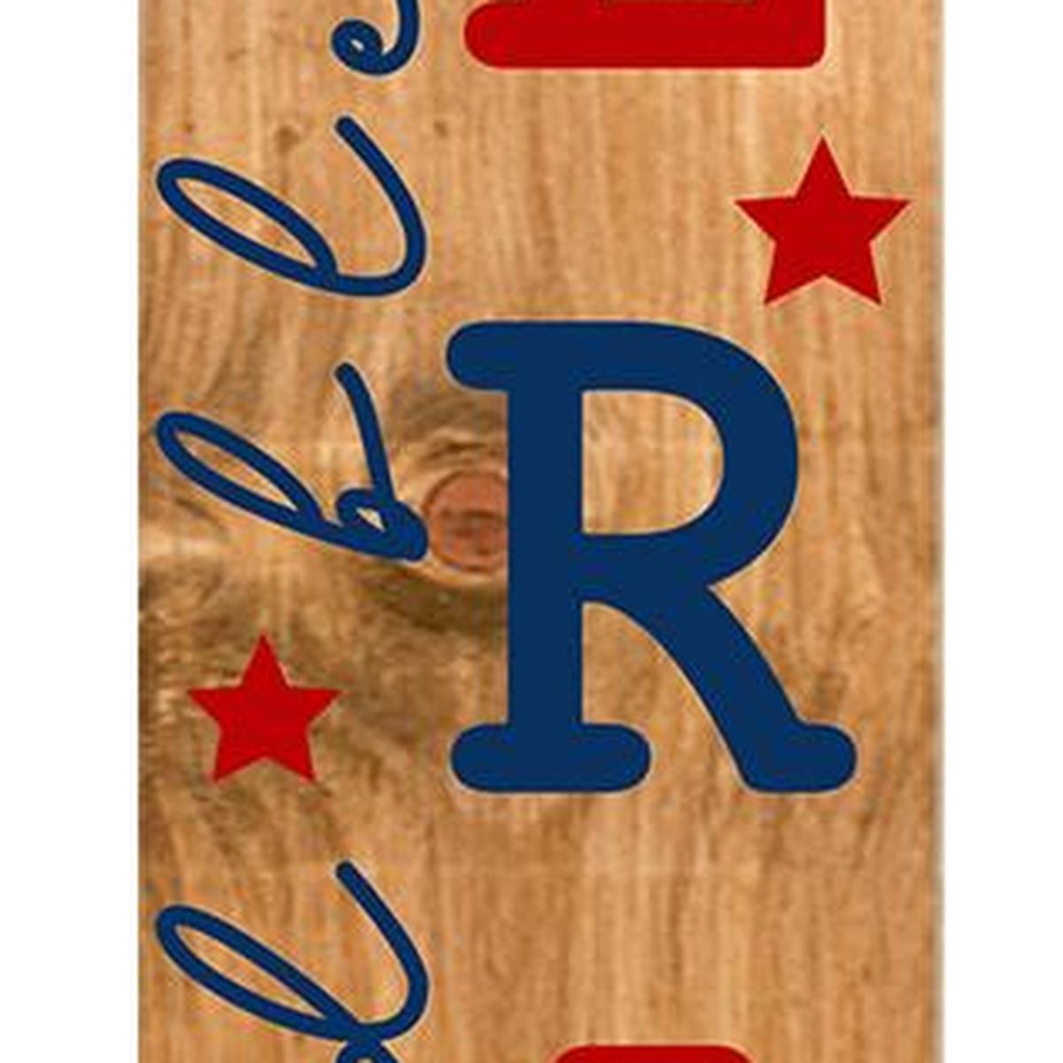 59" Natural Red And Blue Solid Wood God Bless America Porch Sign