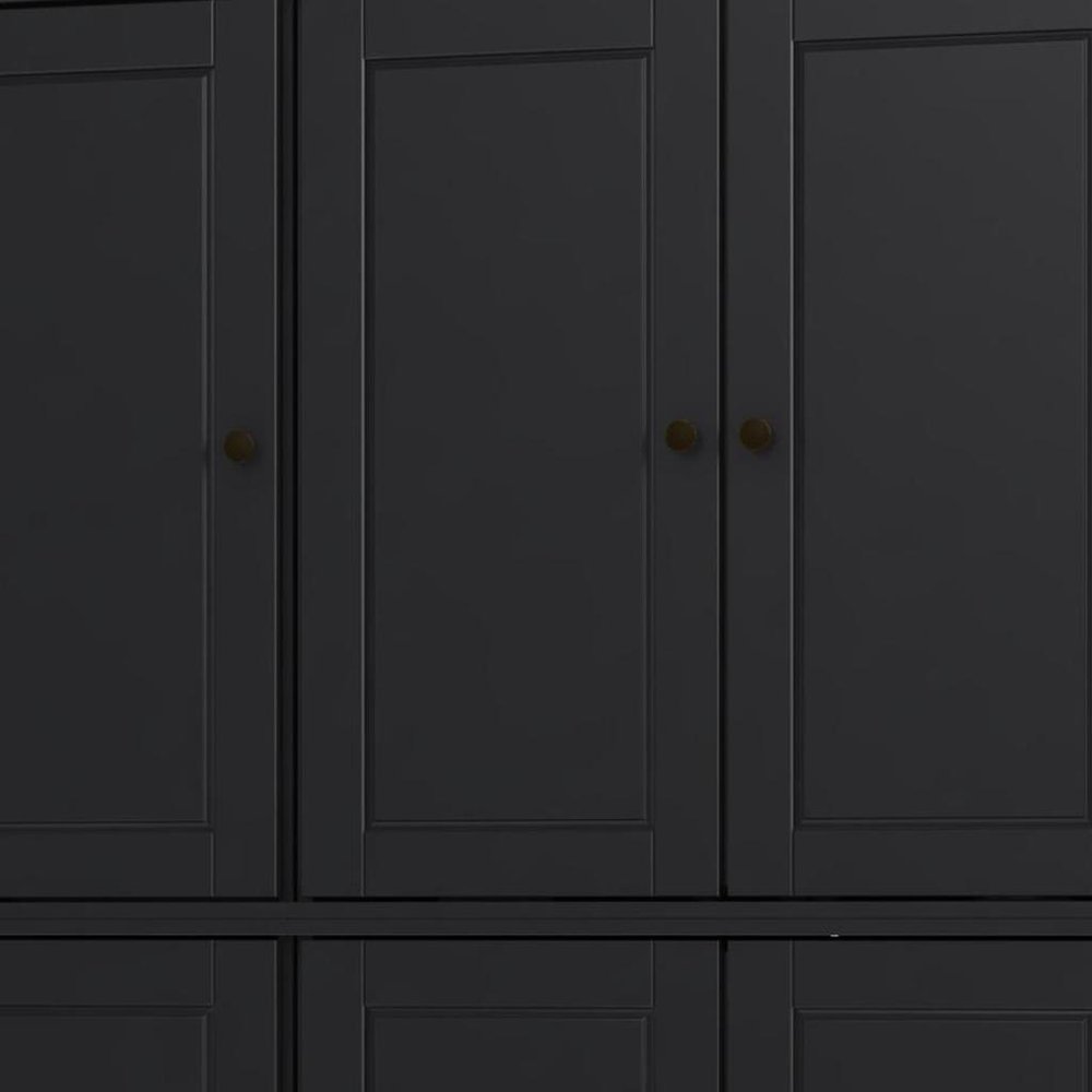 72" Black Solid Wood Six Door Two Drawer Pantry Or Storage Closet