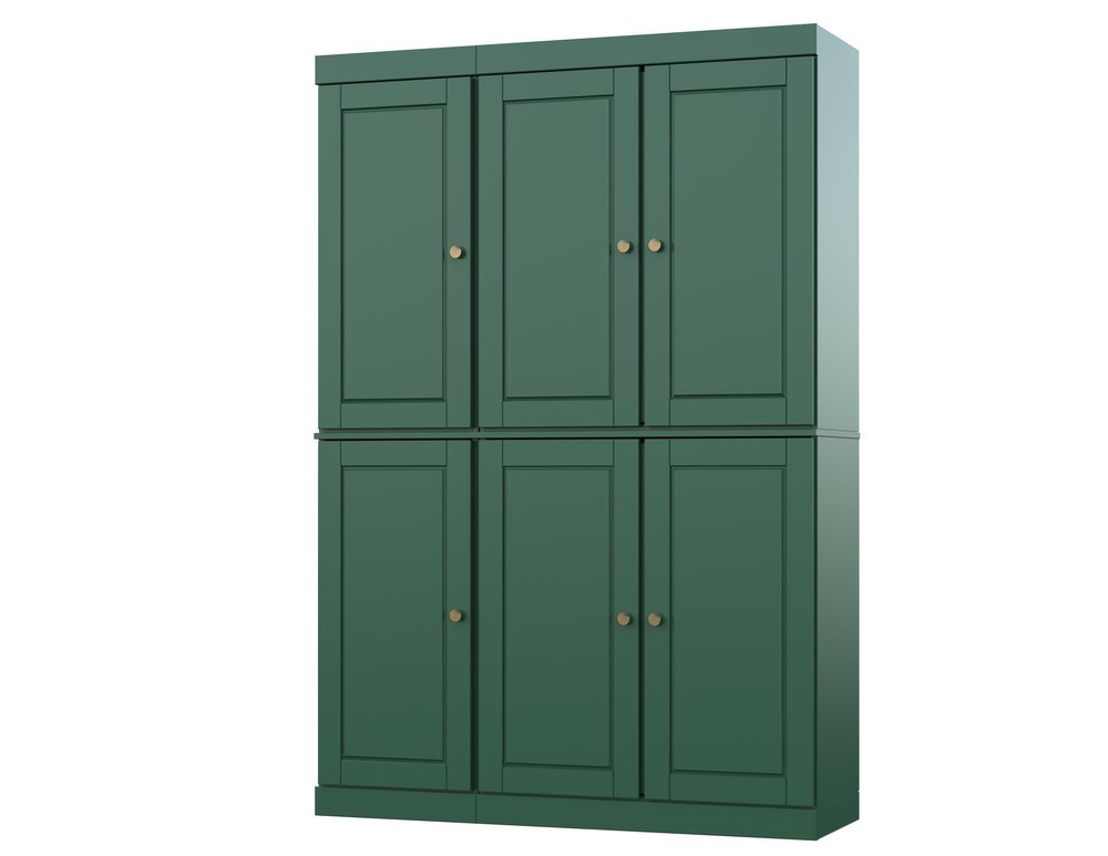 72" Green Solid Wood Six Door Two Drawer Pantry Or Storage Closet